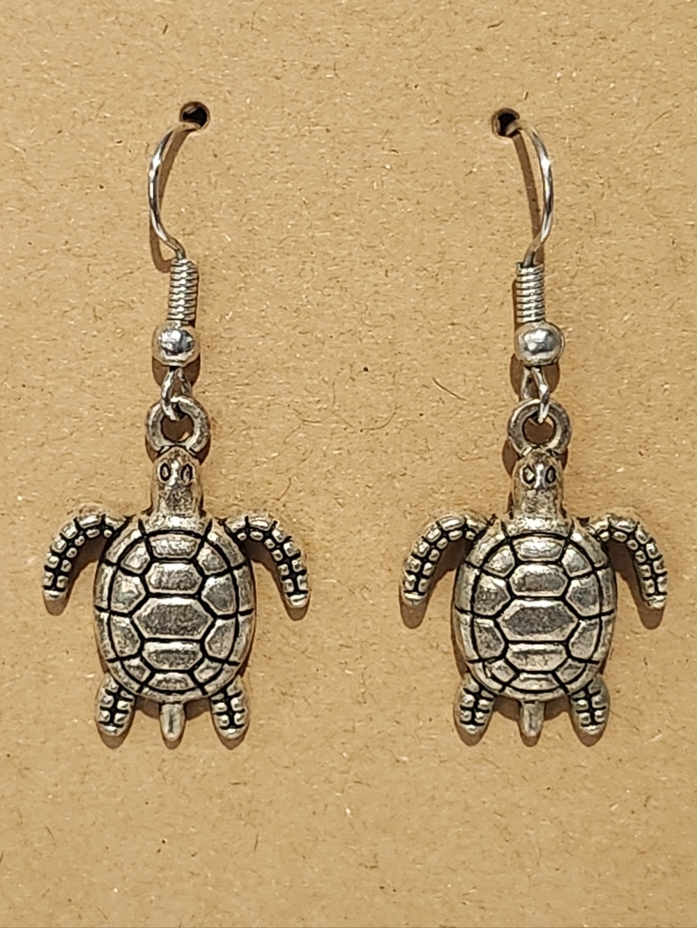Silver Tone Turtle Dangle Earrings